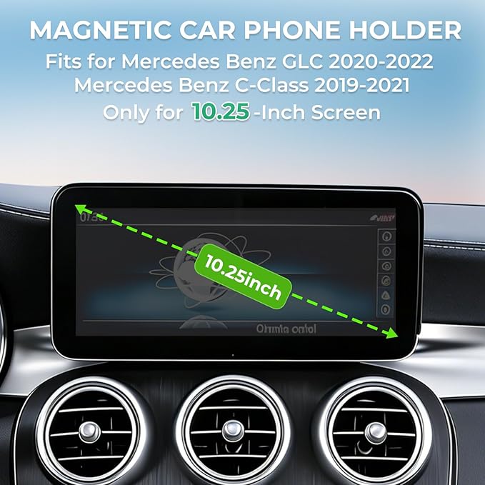 Car Phone Holder for Mercedes Benz GLC 2020-2022 & C-Class 2019-2021 (Only for 10.25-Inch Screen) 360° Rotation Magnetic Cell Phone Mount, Compatible with Magsafe, Does Not Affect Air Vent