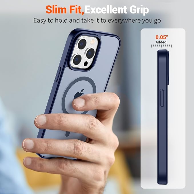 SUPFINE Magnetic for iPhone 15 Pro Max Case (Compatible with MagSafe) (Military Grade Drop Protection) Slim Translucent Matte Shockproof with Anti-Fingerprint Phone Case,Navy Blue