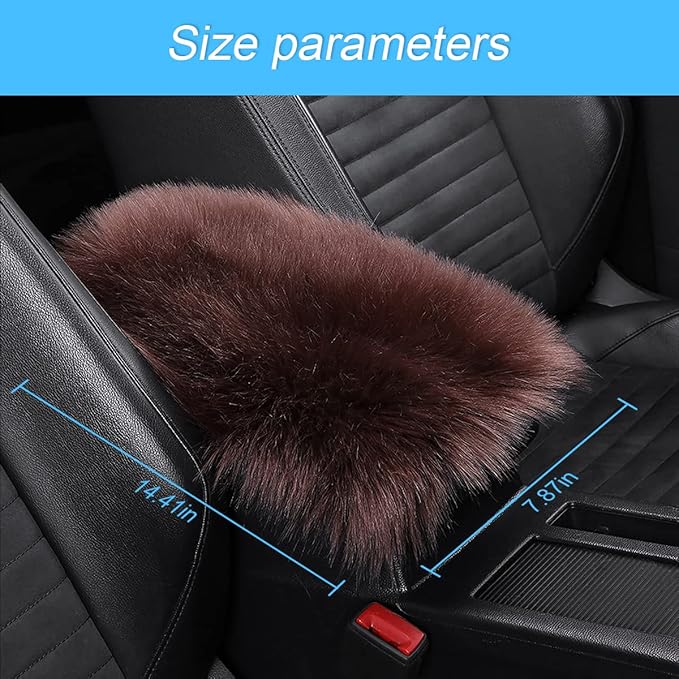 Furry Auto Center Console Cover Pad, 11.8"x7.8" Soft Sheepskin Wool Armrest Cushion, Fluffy Vehicle Armrest Seat Box Protector Warm in Winter, Car Interior Accessories for Women and Men (Coffee)