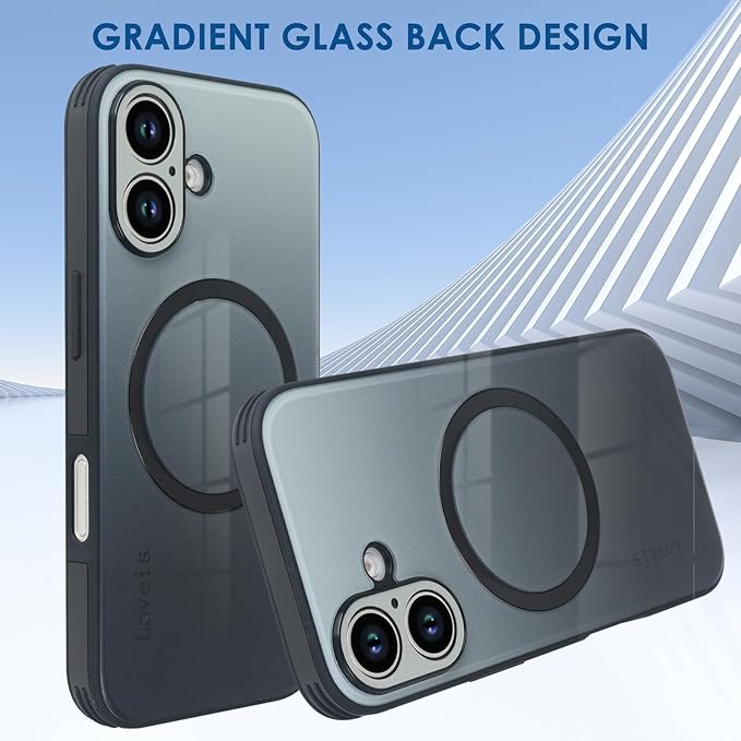 Guppy Compatible with iPhone 16 Plus Case Magnetic, with Full Camera Lens Protector [Compatible with MagSafe] Scratch Resistant Gradient Glass Back Cover Phone Case-Black