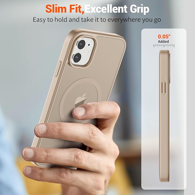 SUPFINE Magnetic for iPhone 12 Case/iPhone 12 Pro Case (Compatible with MagSafe)(Military Grade Drop Protection) Slim Translucent Matte with Anti-Fingerprint Phone Case,Desert Gold