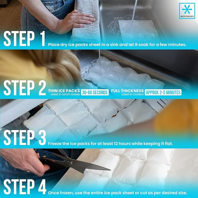 Nice Packs Reusable Dry Ice Packs for Shipping Frozen Food, Coolers, Lunch Boxes - Flexible and Long Lasting (10 Mini Sheets)