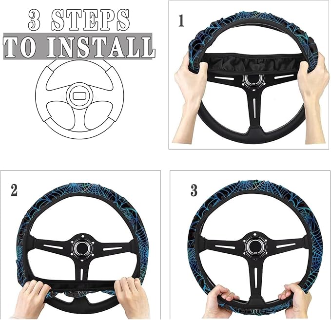 SEANATIVE Blue Cobweb Auto Steering Wheel Cover Auto Interior Protector Accessiores,Non-Slip Universal fit 15 inch, for Van Car Sedan SUV