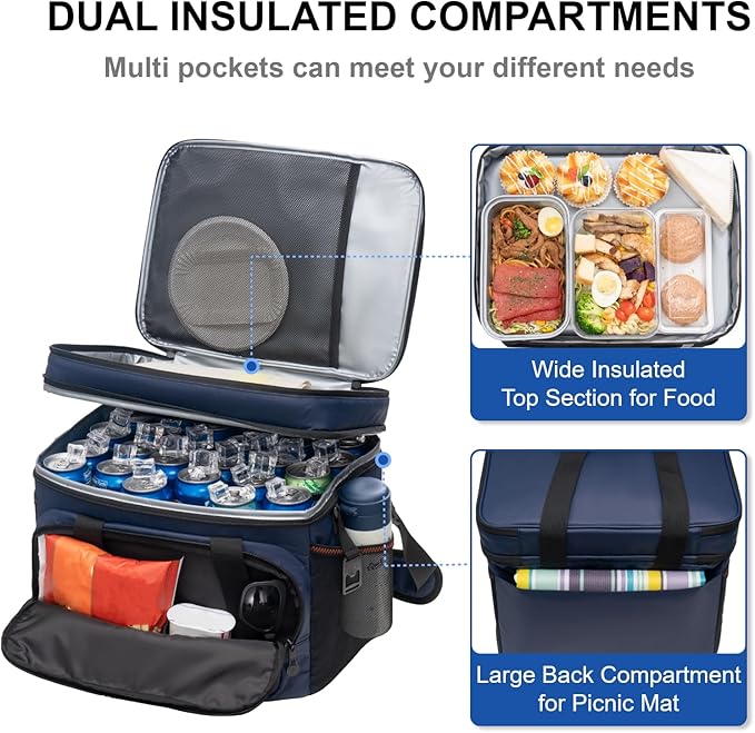 EVERFUN Small Cooler Bag 24/48 Can Insulated Lunch Box Double Deck Soft Leak-Proof Waterproof Collapsible Ice Chest for Men Women Work Travel Car Trip Picnic Beach