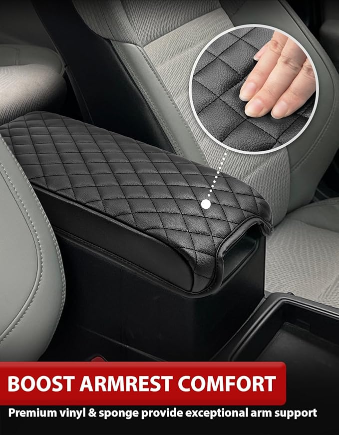 KBH Center Console Armrest Cover for Toyota Camry 2012 2013 2014 2015 2016 2017, Vinyl Leather Trim, Car Arm Rest Cushion Pad Protective Covering, Anti-Scratch, Black