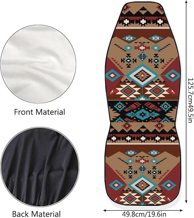 ELEQIN Car Seat Covers Two Front Only for Car, Brown Aztec Geometric Automotive Interior Covers, Quick Setup Universal Fit Seat Covers for Car, Truck, SUV