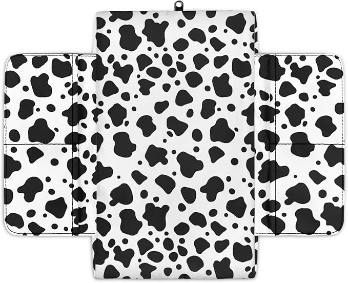 Tupalatus Black Cow Print Center Console Cover with Storage Pockets Car Center Console Replacement Easy Installation Armrest Pad for Cars Water-Resistant Fit for Most Cars, SUVs