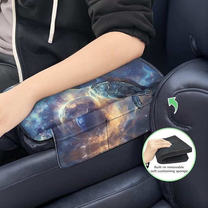 Car Center Console Cover with Pockets, Turtle Sky Easy Clean Car Accessories for Women Men,Car Arm Rest Pad Universal Armrest Protector for Car Truck SUV Van