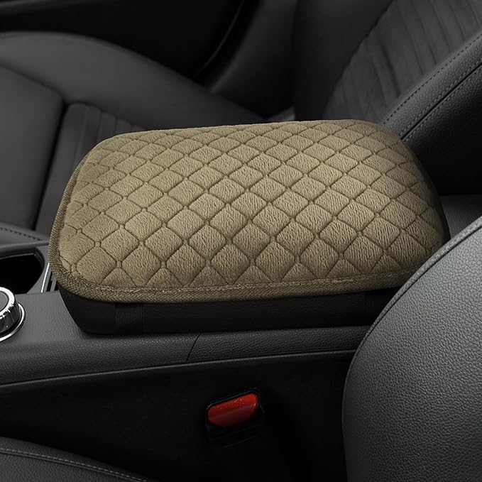 surpassme Car Center Console Pad Protector, Comfortable Car Armrest Seat Box Cover/Cushion Universal for Car/SUV Cushion Accessories(Kahki)