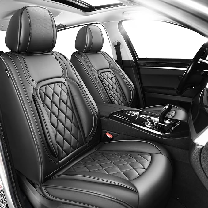 Fit Tucson Car Seat Covers Compatible with Hyundai Tucson 2010-2026, Premium Leather Breathable, Wear Resistant, Airbag Compatible, All-Weather Protection & Full Coverage, 2 Front Seat Black