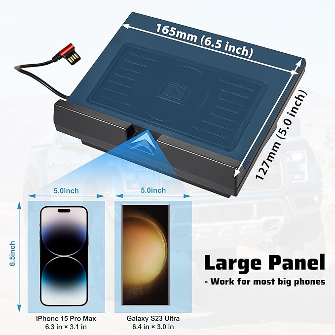 Wireless Charger for Ford F150 18-23, Car Wireless Charging Panel with USB-A USB-C Center Console Organizer for Ford F-150 2018-2023 Accessories