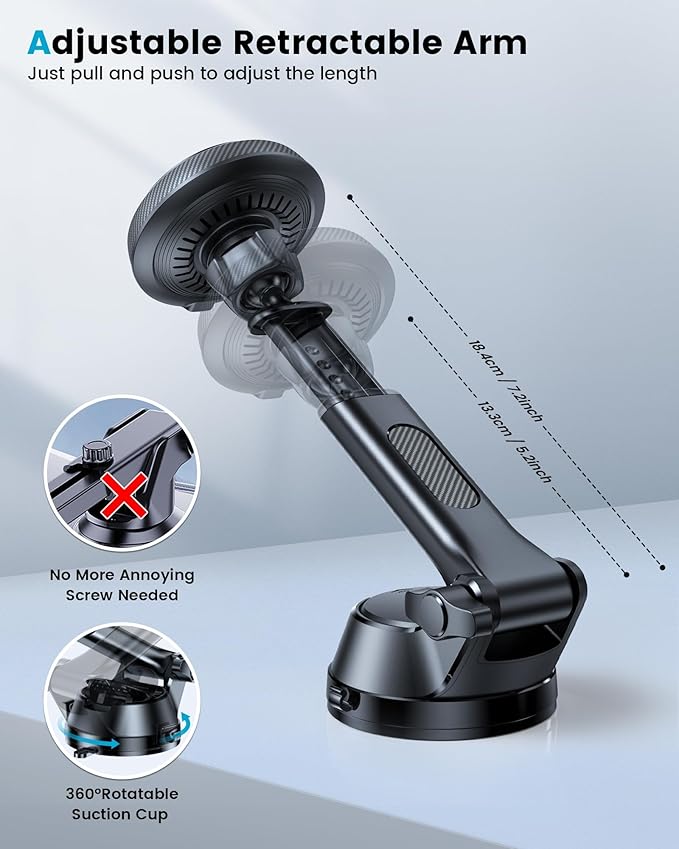 APPS2Car for 15W Car Mount Charger, for iPhone 16 Wireless Car Charger Magnetic Car Phone Holder Mount, Dashboard Windshield Vent for iPhone 16/15/14/13/12 Series, Compatible with MagSafe and Case