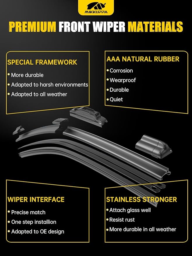 MIKKUPPA 26"+16"+14" Windshield Wipers Blades Replacement for 2007-2011 Honda CR-V, 2018-2020 Nissan Leaf, U/J HOOK Front & Rear All Season Wiper Blades Set(Pack of 3)