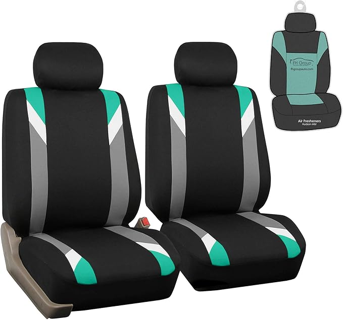 FH Group Car Seat Covers Premium Modernistic Flat Cloth Car Seat Covers Front Seats Only Mint Black, Airbag Compatible Universal Fit Interior Accessories Cars Trucks SUV Car Accessories Protector