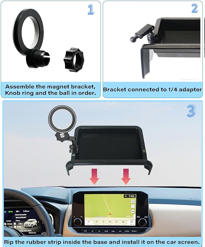 Car Phone Holder for Nissan Rogue 2021 2022 2023 Accessories Apply to 9 Inch Screen Fixed Clip Magnetic Cell Phone Mount Hands-Free 360 Degree Rotation with Dashboard Storage Tray