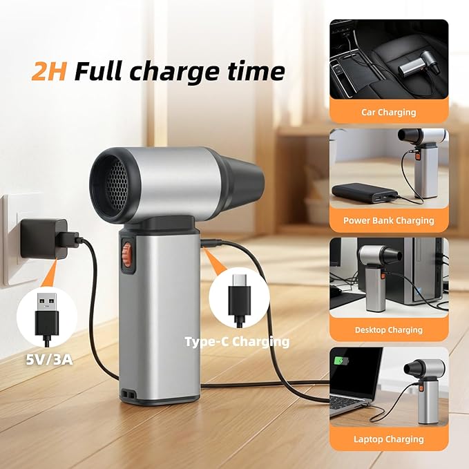 Compressed Air Duster - 130000 RPM Powerful Electric Air Duster, Multi-Gear Adjustable Canned Air, Fast Charging Duster for Computer, Keyboard, Home, Outdoor Duster