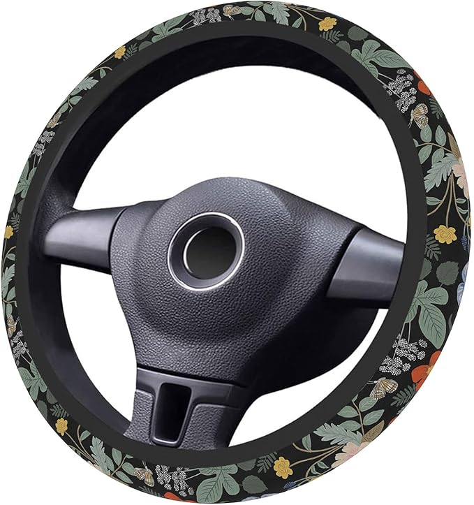 Car Steering Wheel Cover for Women Men, Non-Slip Garden Strawberry Steering Wheel Protector, Universal 14"-15" Fit for Cars, SUVs, Trucks (Garden Strawberry)