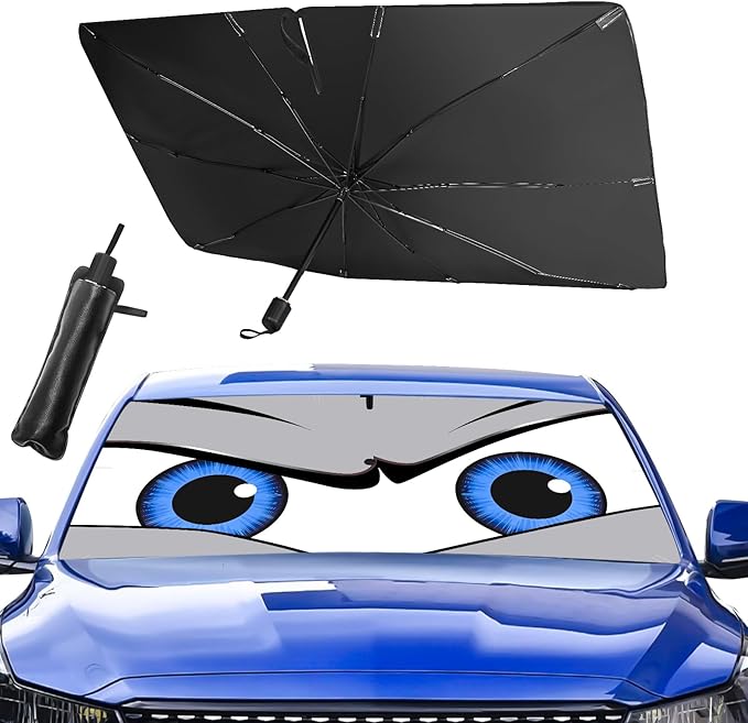 Upgraded Car Windshield Sun Shade Umbrella, Car Shade Front Windshield Sun Shade, Foldable Umbrella for Block UV Rays & Sun Heat Protection, 57"X31"