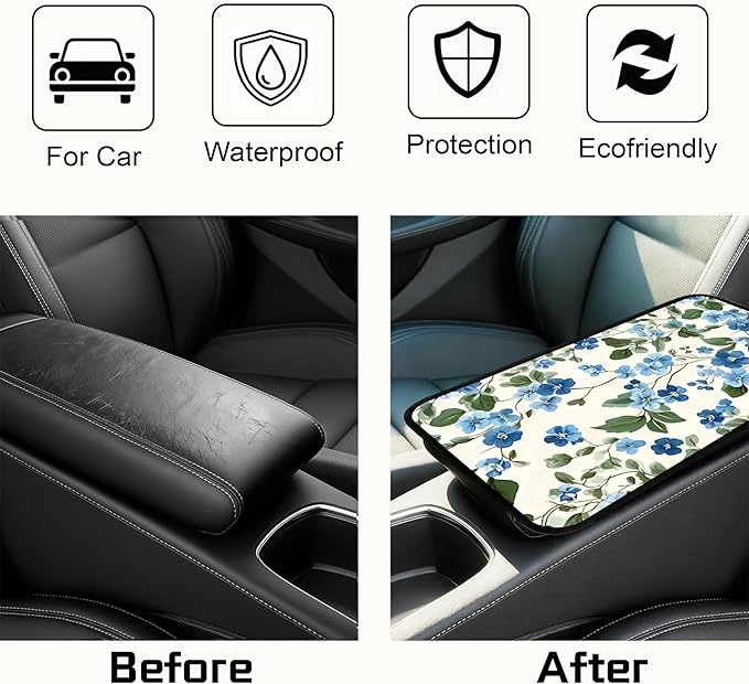 Car Armrest Cover Pad - Car Center Console Cushion Protector Against Pet Claws, Dirt and Sticky Fingers, Comfortable Auto Decor Accessory Fit for Sedan, Van, SUV