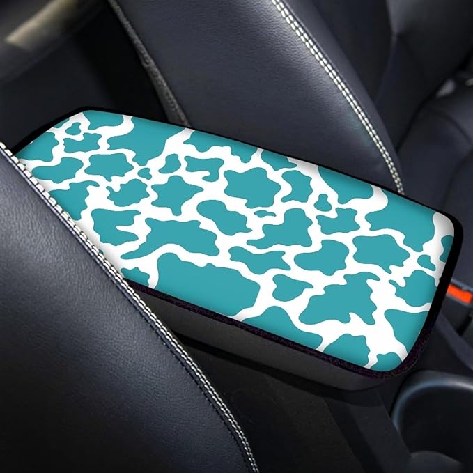 Dreaweet Car Center Console Cover Cute Blue Cow Print Car Accessories for Women Girly Universal Car Armrest Cover for Truck SUV Sedan,Car Arm Rest Cover Pad