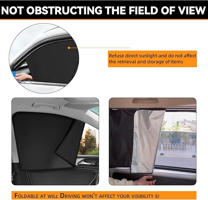 QUICTO Car Window Sun Shades, Universal Interior Accessories - Double-Sided Black (4pcs)