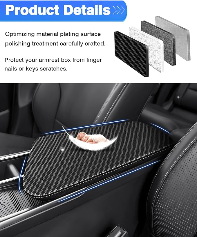 Autorder Center Console Cover for Kia EV6 2022-2025 2026 Accessories Carbon Fiber Armrest Cover Anti-Scratch Middle Console Pad Leather Armrest Protector