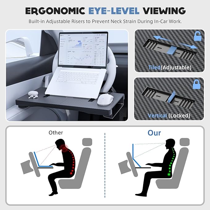 3 in 1 Car Steering Wheel Desk Tray & Car Seat Gap Filler & Organizer, Foldable Carbon Fiber Look Adjustable Car Tray,for Laptops, Eating Food, Writing, Entertainment.