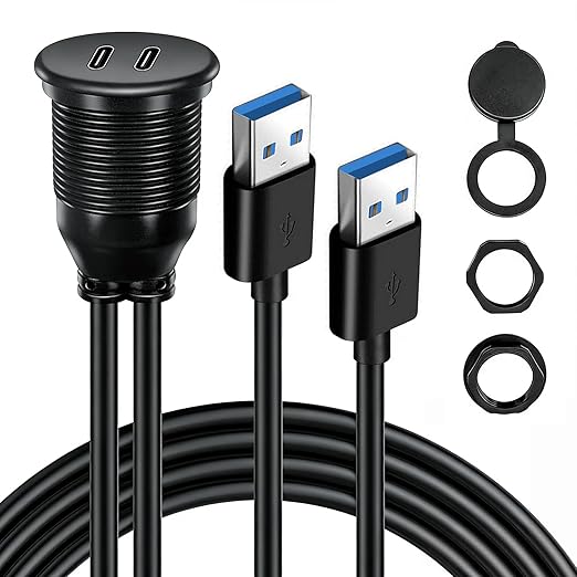 Dual Port USB A 3.0 Male to USB C 3.0 Female Extension Cable,Flush Mount Waterproof Panel Cable for Car,Truck,Boat,Motorcycle Dashboard 3.3ft