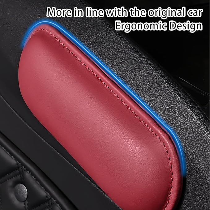 Mandark Car Knee Cushion Pad, Leather Memory Foam Vehicle Door Armrest Pillow for Leg Elbow, Comfort Auto Interior Center Console Thigh Support Mat Accessories, Universal for Most Cars (Red)