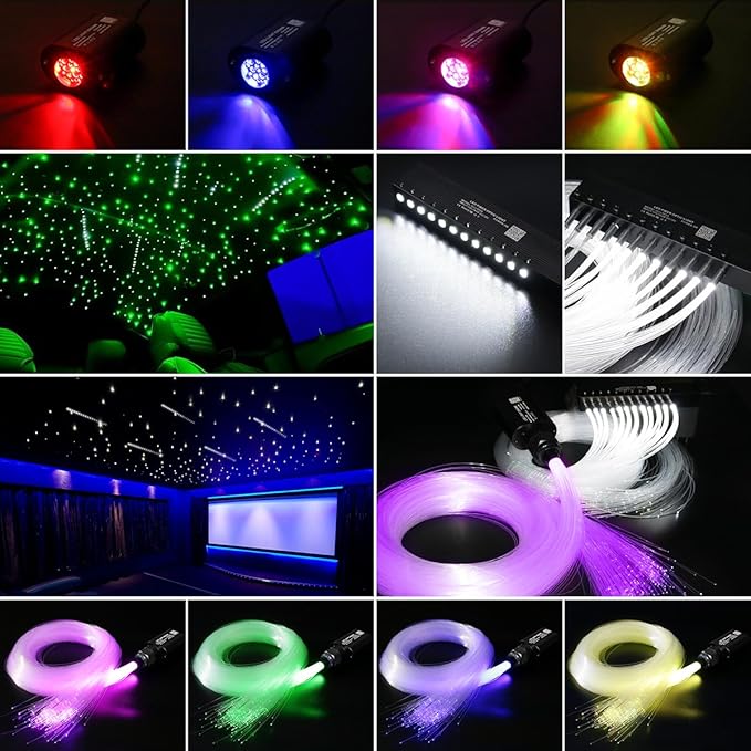 AKEPO Mini Size 6W RGBW Twinkle+White Meteor+Music Sync Fiber Optic Lights, 550pcs 0.03in 13.1ft/4m+Shooting Star Fiber Strands APP Star Ceiling Light Kit for Home and Car Headliner Starlight