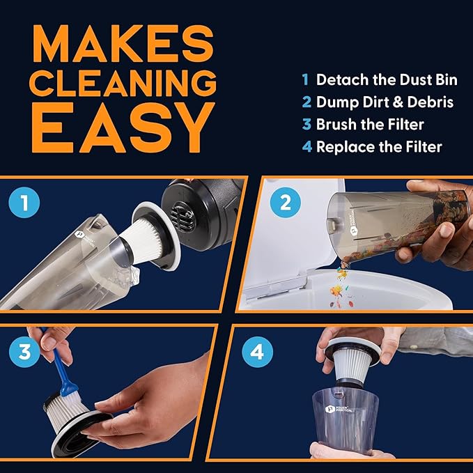 Power Practical Handheld Cordless Vacuum Cleaner, Rechargeable Portable Car Vacuums W/Strong Suction, Bag & Attachments, Small Vac Cleaner for Car, Couch, Home, Car Suction Cleaner, aspiradora de mano