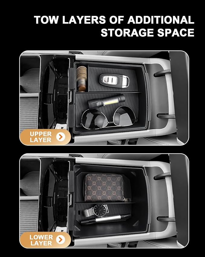 ECOZEN Double-Layer Center Console Organizer For 2025-2026 Hyundai Tucson(Limited)/2025-2026 Tucson Hybrid/Tucson Plug-in Hybrid Armrest Organizer - ONLY Fit 2025-2026 Tucson With Electronic Shift