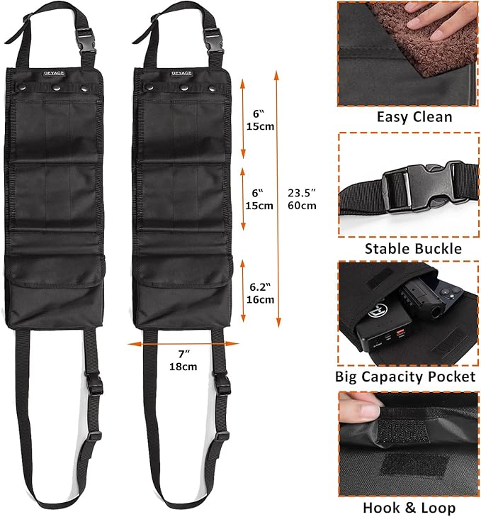 2PCS Automotive Gun Racks, Truck Front Seat Gun Organizer for Hunting Accessories, Gun Holder for Truck with Storage Pockets