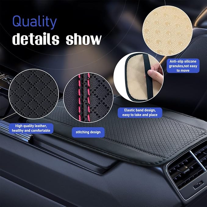 Ziciner Car Center Console Armrest Pad, PU Leather Waterproof Auto Armrest Seat Box Cover Protector, Universal 12.59x 7.24 Inch Vehicles Interior Accessories for Most Car SUV (Black & Pink)