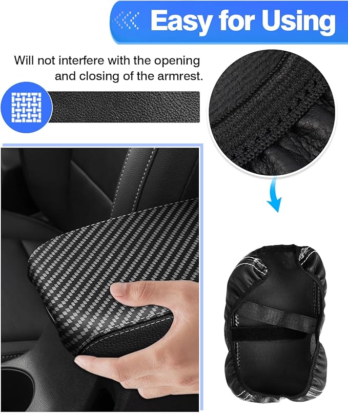 Autorder Center Console Cover for Kia Forte 2019-2024 Accessories Carbon Fiber Armrest Cover Anti-Scratch Middle Console Pad Leather Armrest Protector