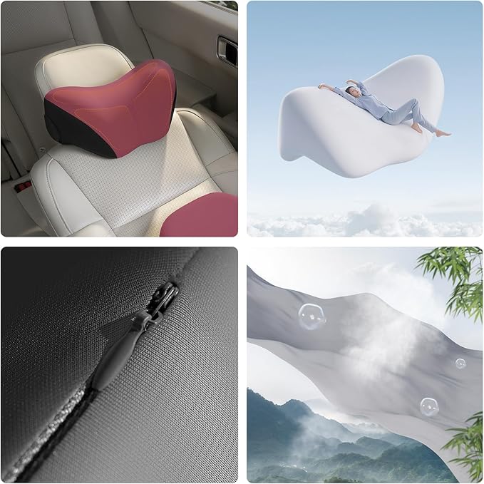 BEBAS Car Headrest Pillow, Memory Foam Neck Support Pillow for Cars - Ergonomically Designed for Long Drives, Travel & Commuting, Pain Relief with Removable & Washable Cover (Red)