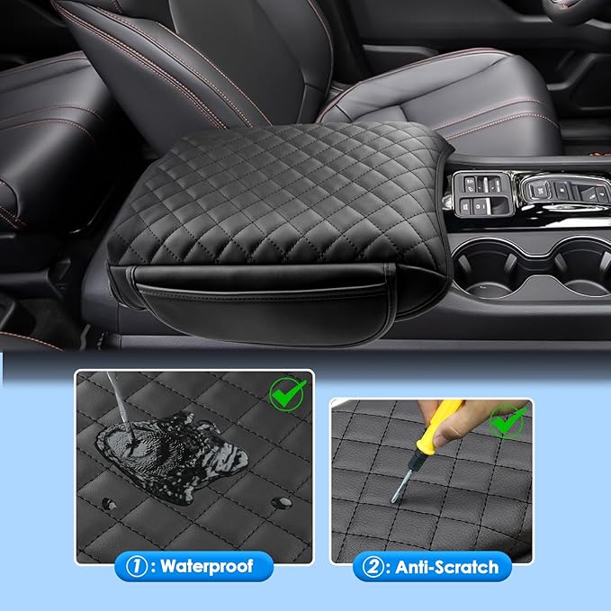 2023-2025 2026 Pilot Center Console Cover for Honda Pilot (LX/Sport/EX-L/TrailSport/Touring/Elite/Black Edition), with Side Pockets, Leather Cushion Armrest Cover 2025 Pilot Accessories -Padded