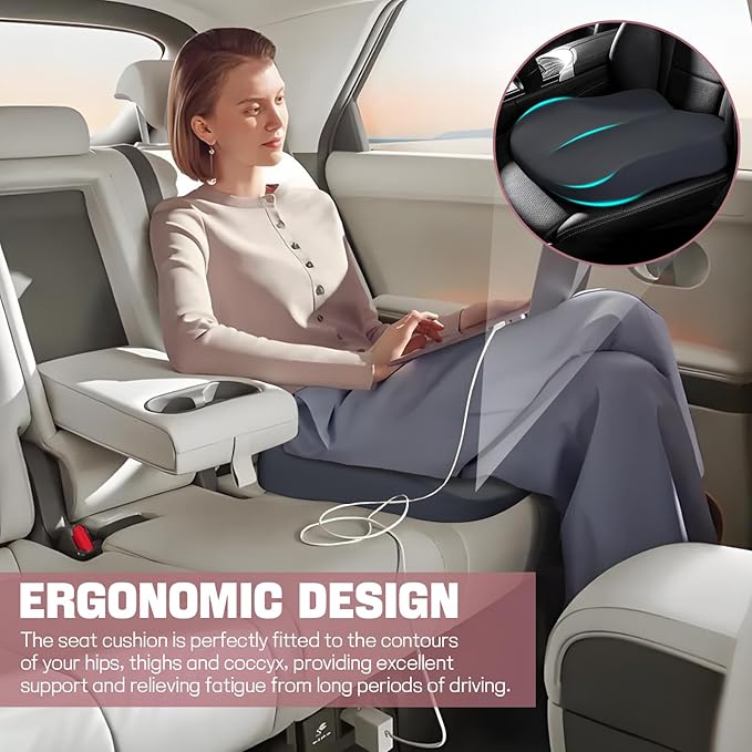 Hovom Car Seat Cushion, Wedge Memory Foam Car Cushion for Driving Seats, Non-Slip Adult Booster Seat Cushions Pad for Driver, Raise Height to Improve Driving Vision & Tailbone Pain Relief (Gray)