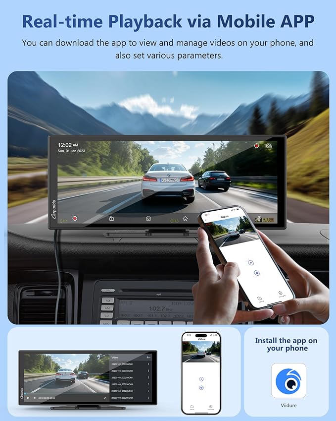 Carpuride Carplay Screen for Car with 4K Front Cam 11.26" Portable Car Play Touchscreen Wireless Carplay & Android Auto, Loop Recording, Voice Control, GPS Navigation, Mirror Link, No Backup Camera