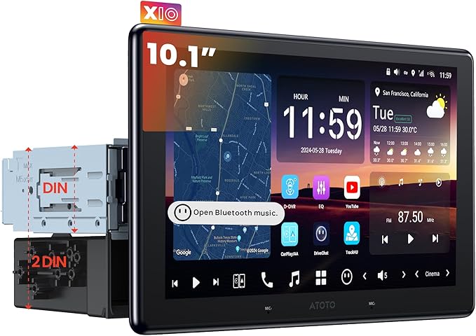 ATOTOZONE X10 10" Single Din & Double Din Car Stereo, Floating Screen,8G+128G Android in-Dash Navi, AI Vision, Cloud SIM&4G LTE, 7.1.2 Ch Hi-Fi Audio, FLAC, Wireless Carplay&Android Auto, ADS Support