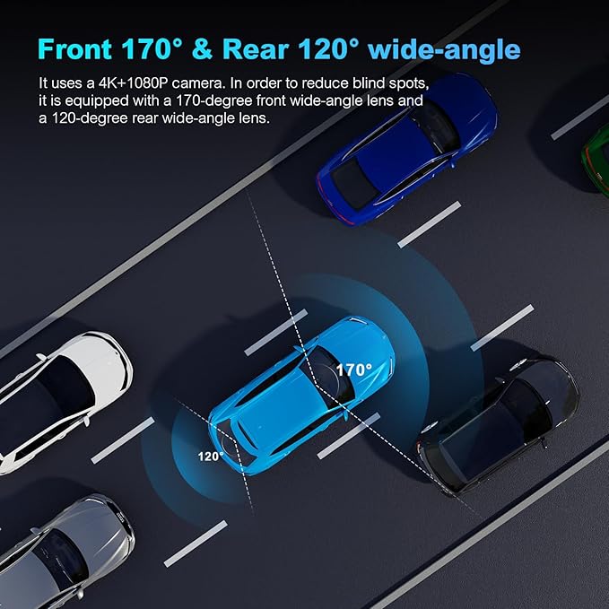 BOOGIIO Dash Cam Front and Rear with 64GB SD Card, 4K Dash Camera for Cars with APP, 5G WiFi Car Camera, Built-in G-Sensor, 170° Wide Angle, Night Vision, 24H Parking Mode,Loop Recording,3" IPS Screen
