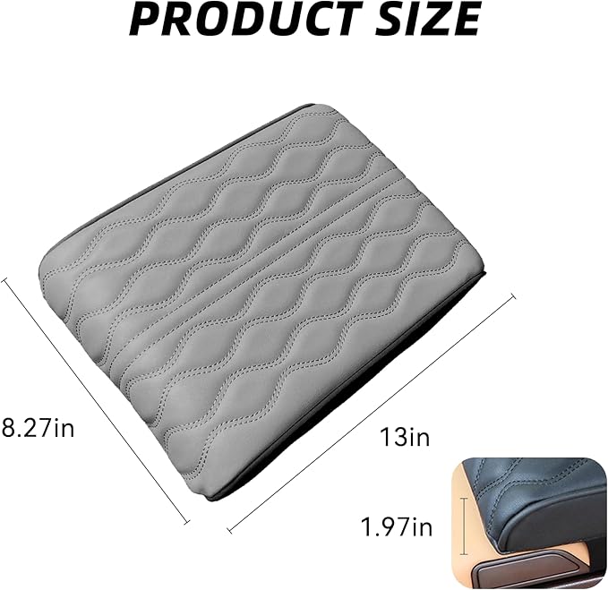 Car Center Console Cover, Leather Waterproof Vehicle Armrest Box Pad, Memory Cotton Comfortable Automotive Interior Seat Box Cushion Protector Accessories, Universal for Most Cars (Gray)