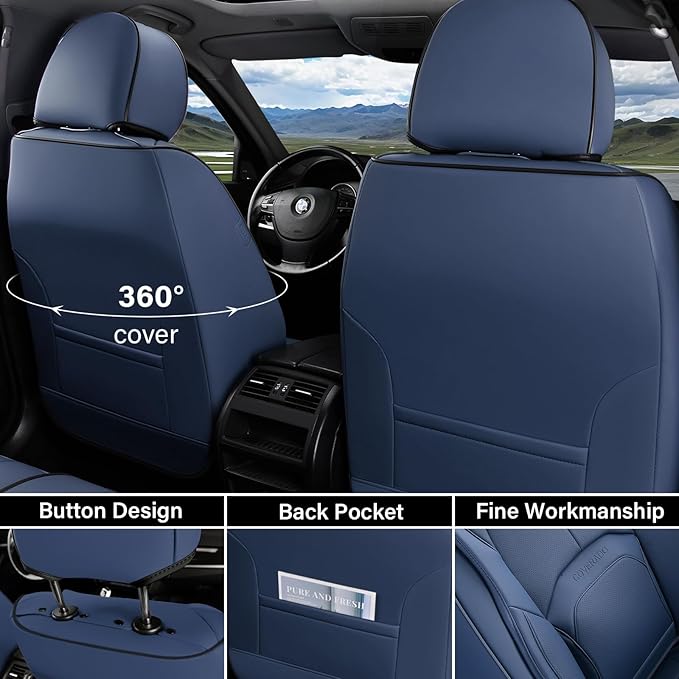Coverado Seat Covers, Car Seat Covers Front Seats, Premium Nappa Leather Seat Covers for Cars, Waterproof Car Seat Protector with Lumbar Support, Front Seat Covers Universal Fit for Most Cars (Blue)