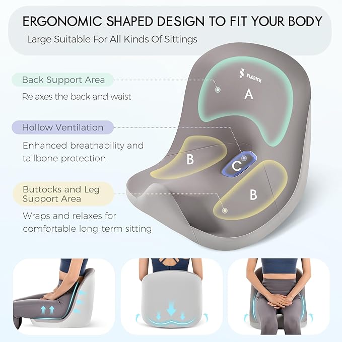 Car Seat Cushion and Lumbar Support Pillow, Larger Memory Foam Seat Cushion, Ergonomic L-Shaped Design Cushion for Back Pain Relief, Non-Slip Driving Cushion for Car, Office, Truck, Wheelchair-Gray