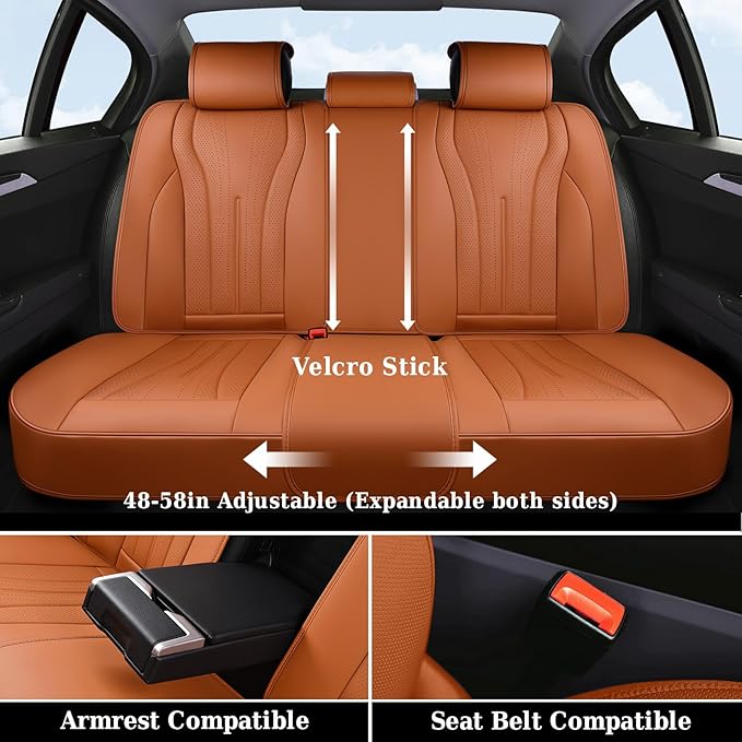 Coverado Brown Seat Covers Full Set, Luxury Leather Seat Covers for Cars, Automotive Seat Covers, Waterproof Car Seat Protector, Front and Back Car Seat Cushions Universal Fit for Most Cars