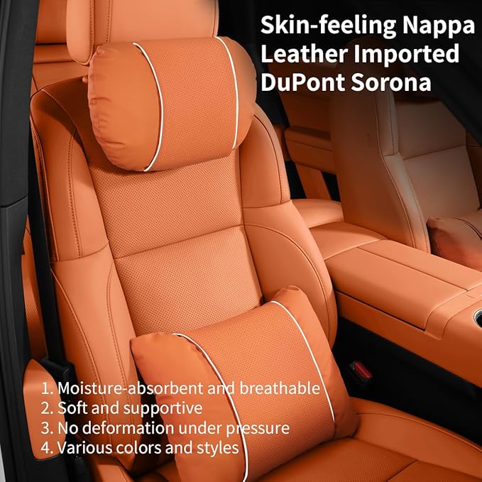 Car Headrest & Lumbar Support Set,Premium Skin-Feeling Napa Leather Soft and Comfortable Headrest,Car Seat Headrest Pillow Waist Support Car Interior Accessories for Driving Home Office