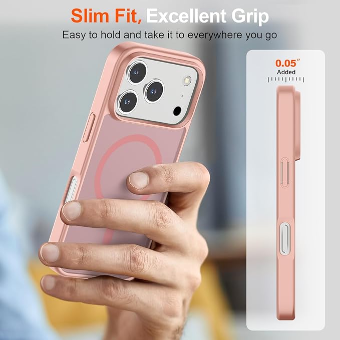 SUPFINE Magnetic for iPhone 17 Pro Max Case (Compatible with MagSafe)(Military Grade Drop Protection) Translucent Matte Shockproof with Anti-Fingerprint Phone Cover,Pink