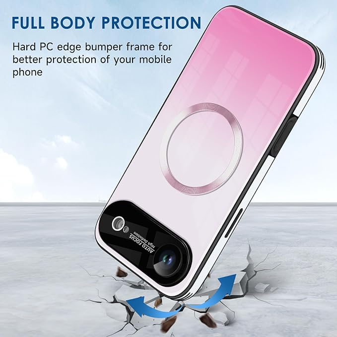 Guppy Compatible with iPhone Air Magnetic Case, with Full Camera Lens Protector [Compatible with MagSafe] Scratch Resistant Gradient Glass Back Cover Phone Case-Pink