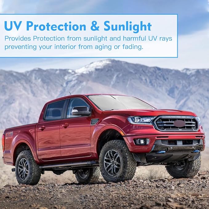 Windshield Sun Shade for Ford Range Window Sunshade for Ranger XL, XLT, Lariat 2019-2025 2026 Accessories Sunshade Windshield Cover Front Window Shade Sun Visor Foldable Blocks UV Rays Keep Car Cool