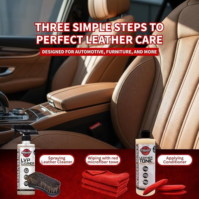 Renegade Products Leather Clean and Condition Kit – Deep Clean & Condition Seats, Upholstery & Trim with Brushes, Towels & Non-Greasy Finish